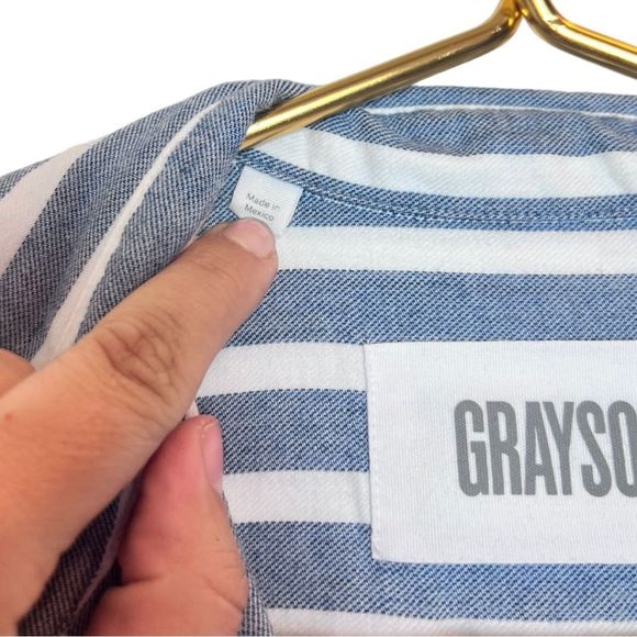 Grayson The Hero Blue and‎ White Stripe Button Down Top Blouse Size 01 US XS - Picture 6 of 9